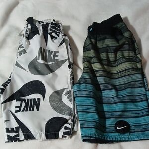 Nike Boys' Swim Shorts - White/Black & Teal/Olive Stripes